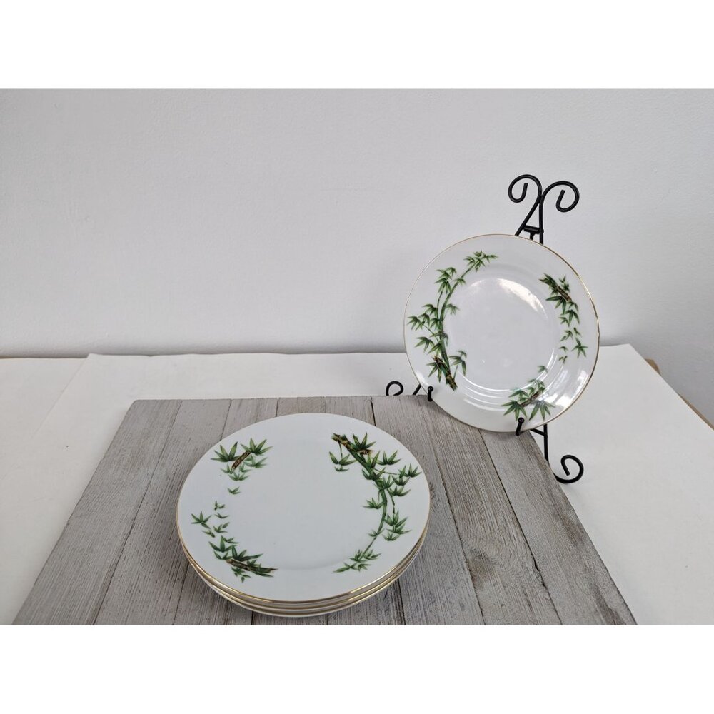 Vintage Hira Tah-Kay Bamboo China Set of 4 Salad Luncheon Plates 7 1/2"